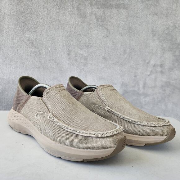 Skechers Shoes Mens 12 Canvas Comfort Slip Ins Parson Dewitt Taupe Hands Free - Picture 1 of 11